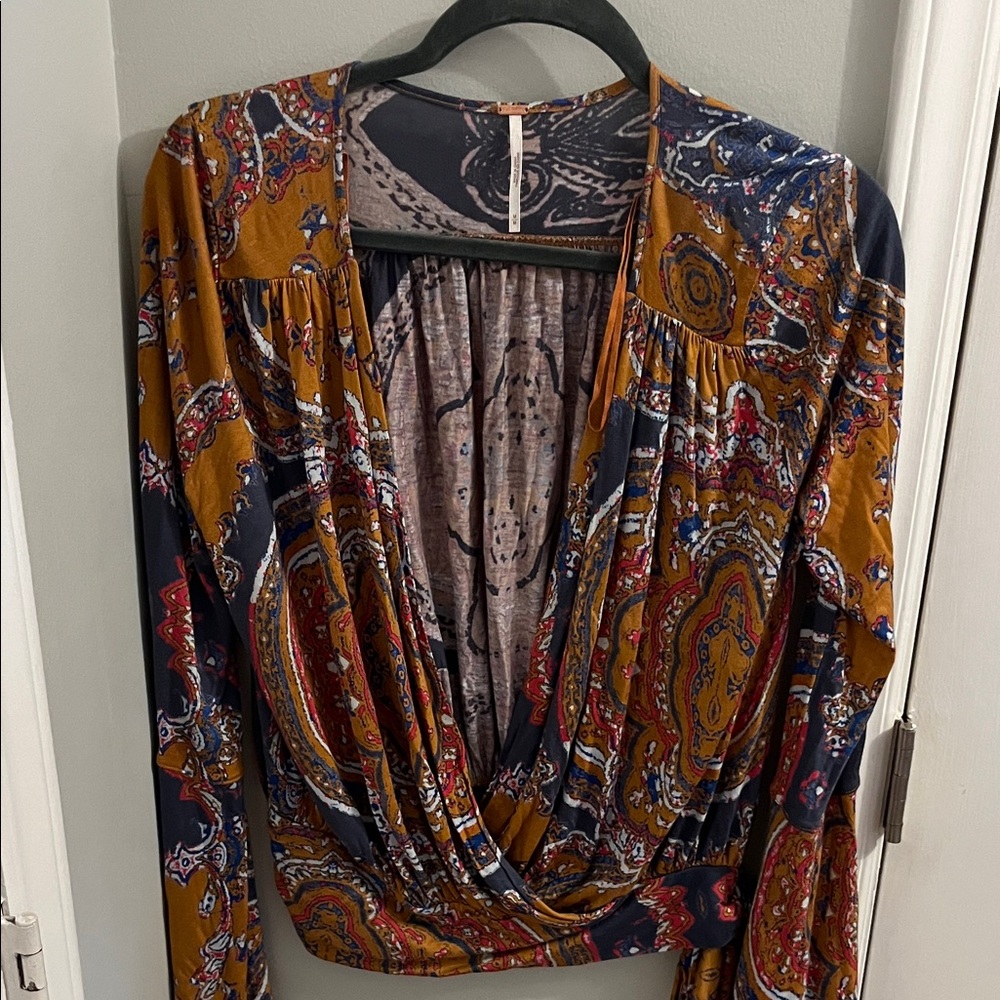 Free People Multicolor Paisley Drape Blouse